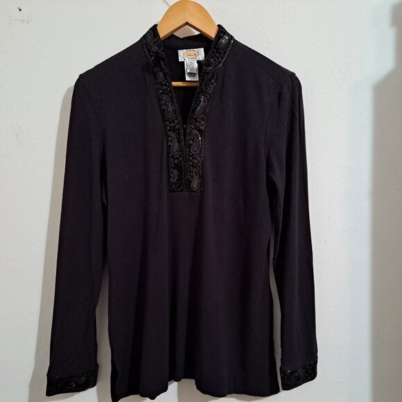 Talbots Petites Sequins Top Long Sleeve Black Color Size S - Picture 11 of 12
